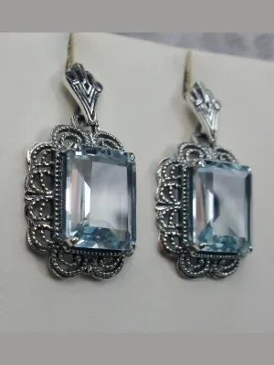 Topaz Earrings, Natural Blue Gemstones, Short Festoon Filigree #E8z