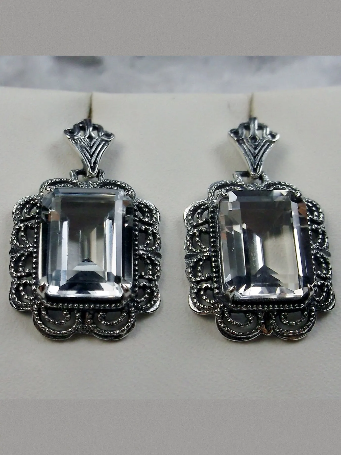 Topaz Earrings, Natural Gemstones, Short Festoon Filigree #E8z