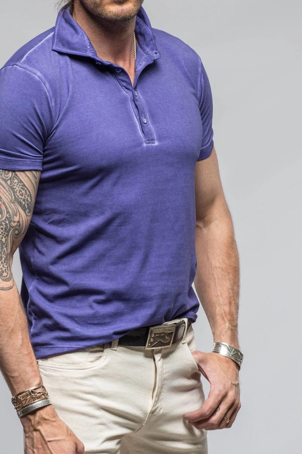 Toulour SS Woven Polo in Mirtillo
