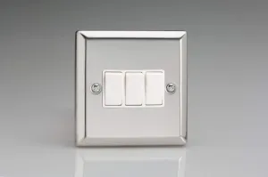 Varilight Rocker Switches White 3 Gang Mirror Chrome,91x91x25mm XC3W