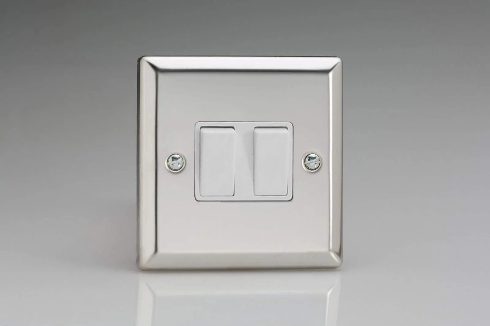 Varilight XC2W Rocker Switches 2-Gang Mirror Chrome White