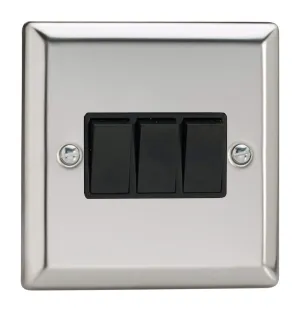 Varilight XC3B Rocker Switches 3 Gang Mirror Chrome Black