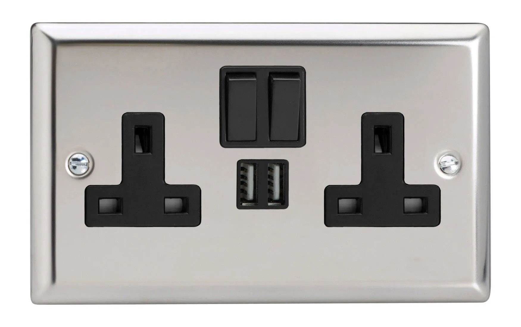 Varilight XC5U2SB 13A Socket 2-Gang With USB Black Mirror Chrome