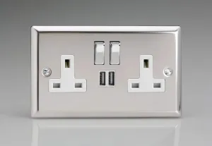 Varilight XC5U2SDW 13A Socket 2-Gang With USB White Mirror Chrome