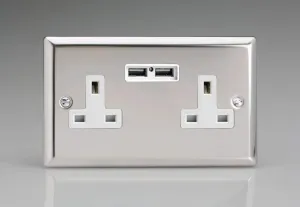 Varilight XC5U2W 13A Socket 2-Gang With USB White Mirror Chrome