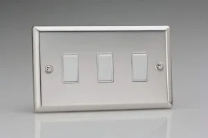 Varilight XC93W Rocker Switches White 3 Gang Mirror Chrome, 91x150x25mm