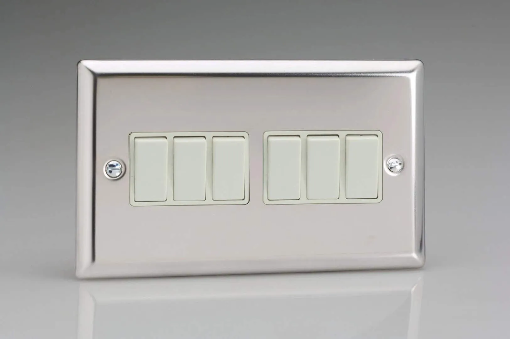 Varilight XC96W Rocker Switches White 6 Gang Mirror Chrome