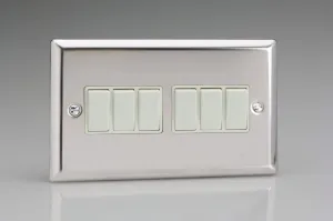 Varilight XC96W Rocker Switches White 6 Gang Mirror Chrome