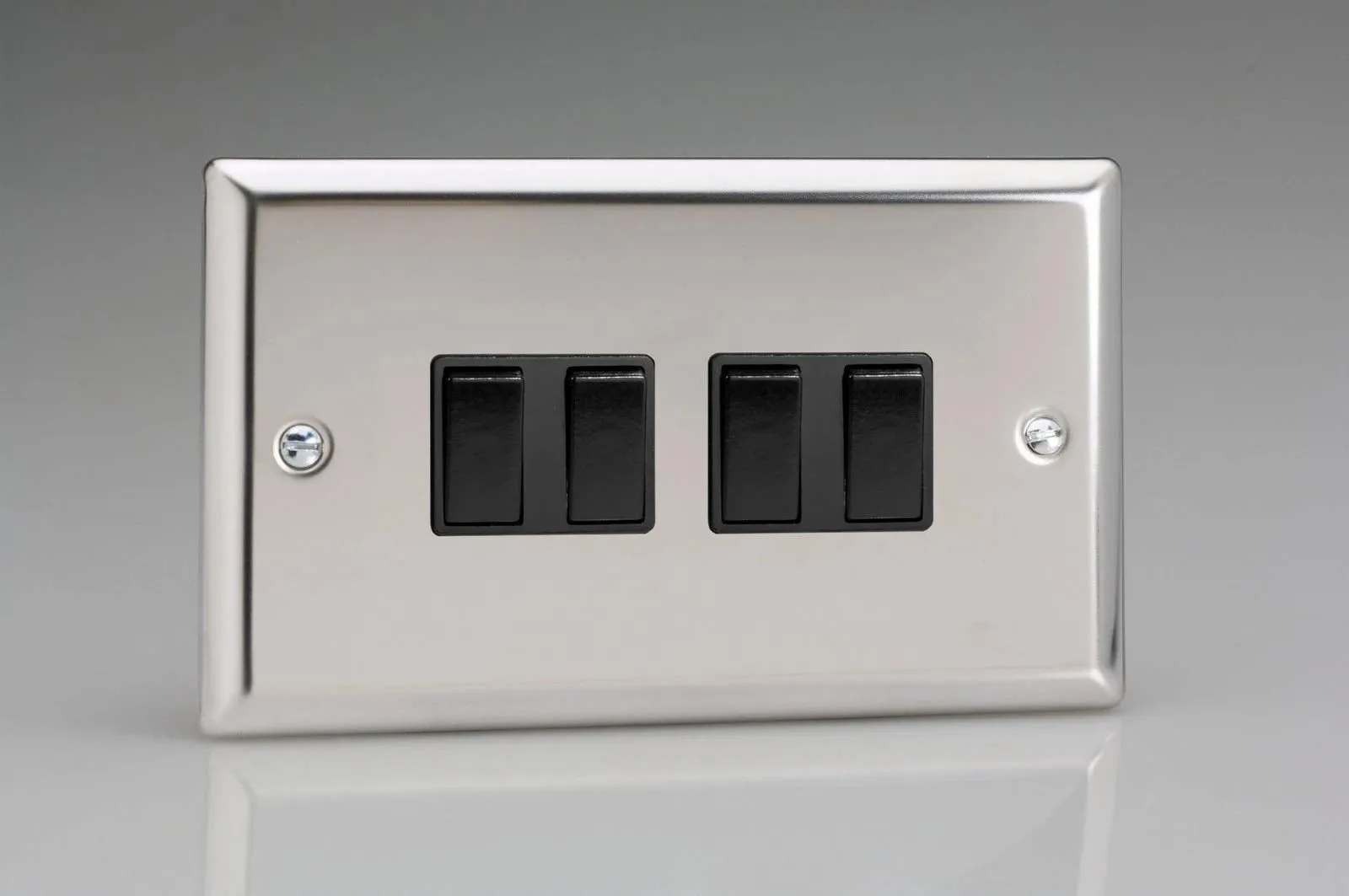 Varilight XC9B Rocker Switches 4 Gang Mirror Chrome Black
