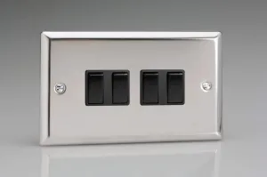 Varilight XC9B Rocker Switches 4 Gang Mirror Chrome Black