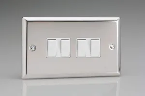 Varilight XC9W Rocker Switches White 4 Gang Mirror Chrome