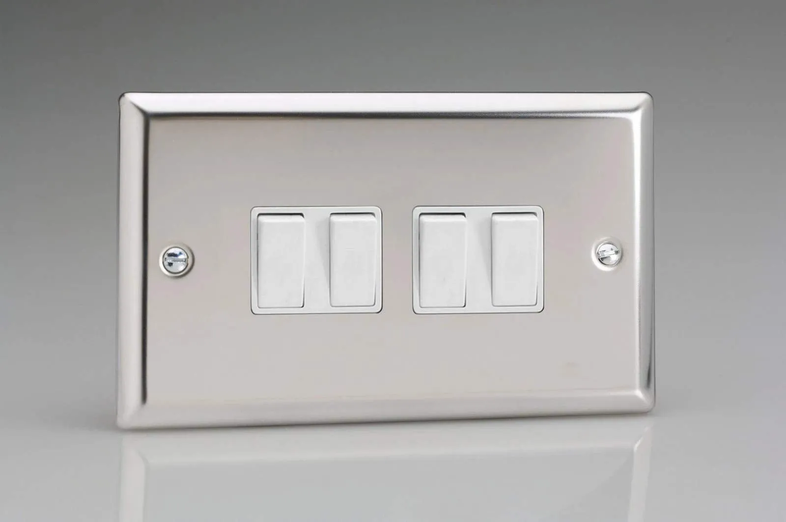 Varilight XC9W Rocker Switches White 4 Gang Mirror Chrome