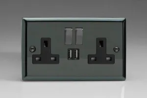 Varilight XI5U2SDB 13A Socket 2-Gang With USB Black Iridium Black