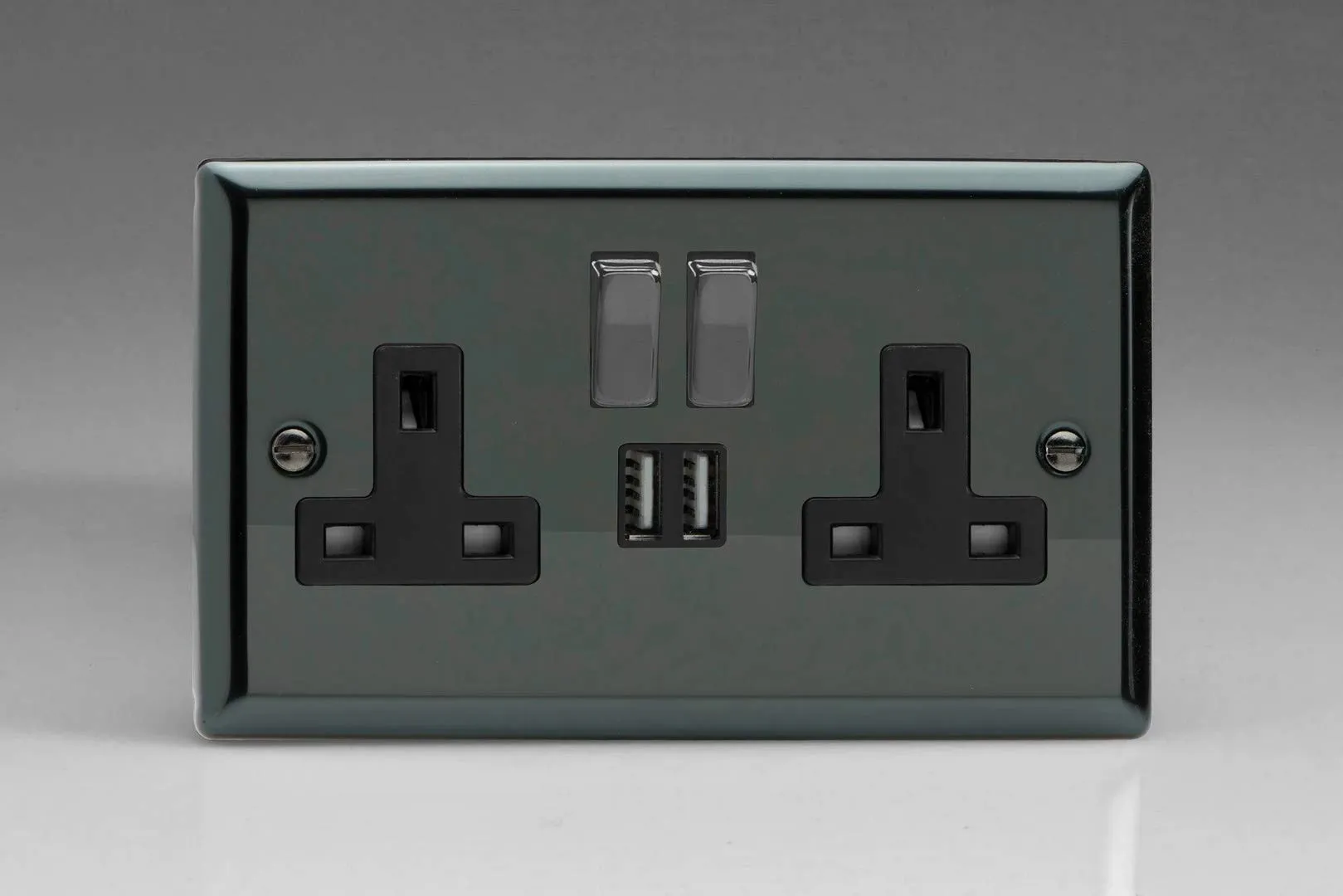 Varilight XI5U2SDB 13A Socket 2-Gang With USB Black Iridium Black