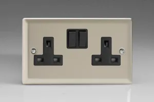 Varilight XN5B 13A Switched Socket Black 2-Gang Satin