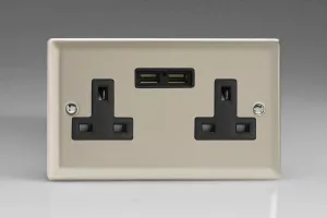 Varilight XN5U2B 13A Socket 2-Gang With USB Black Satin