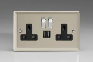 Varilight XN5U2SDB 13A Socket 2-Gang With USB Satin Black