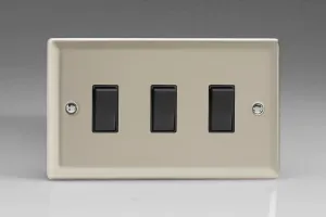 Varilight XN93B Rocker Switches 3 Gang Satin Black