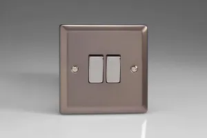 Varilight XR2D Rocker Switches Pewter Effect Chrome 2-Gang