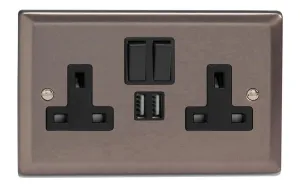 Varilight XR5U2SB 13A Socket 2-Gang With USB Pewter Effect Black