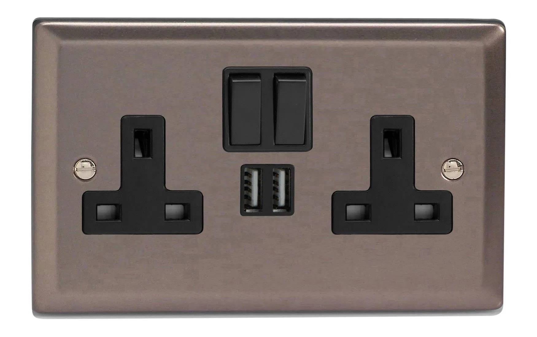 Varilight XR5U2SB 13A Socket 2-Gang With USB Pewter Effect Black