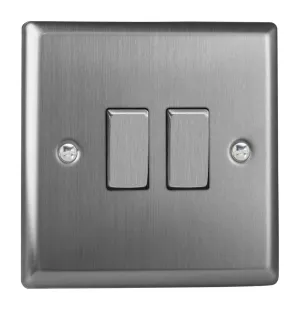 Varilight XT2D Rocker Switches 2-Gang Brushed Steel Chrome