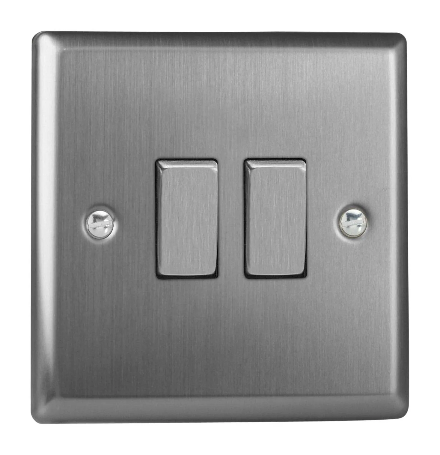 Varilight XT2D Rocker Switches 2-Gang Brushed Steel Chrome