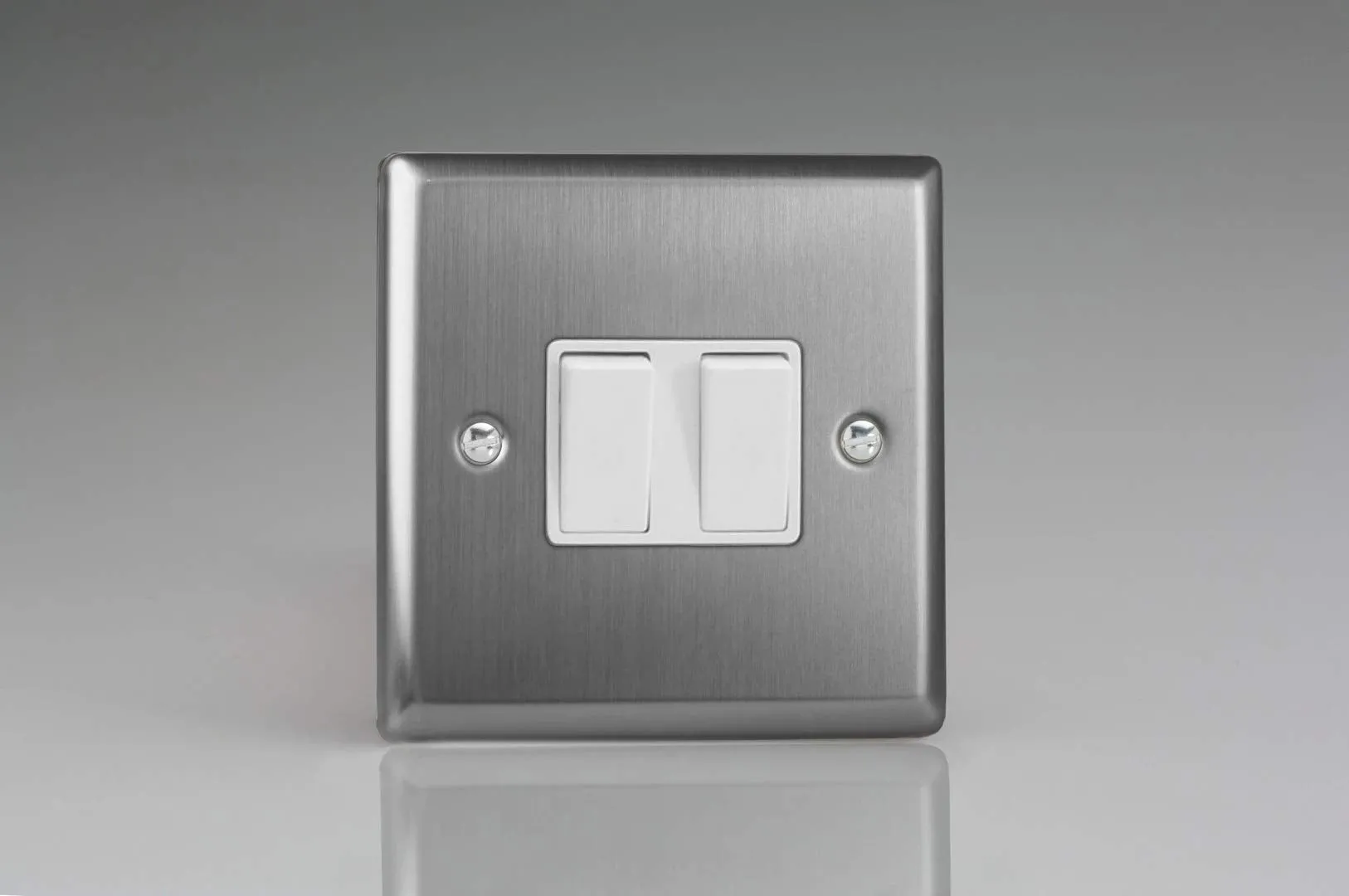 Varilight XT2W Rocker Switches Brushed Steel White 2-Gang