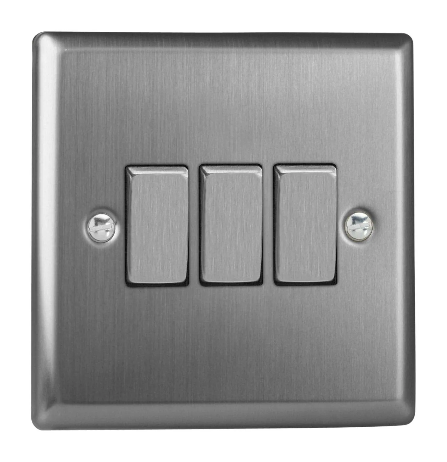 Varilight XT3D Rocker Switches 3 Gang Brushed Steel Chrome,91x91x25mm