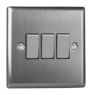 Varilight XT3D Rocker Switches 3 Gang Brushed Steel Chrome,91x91x25mm