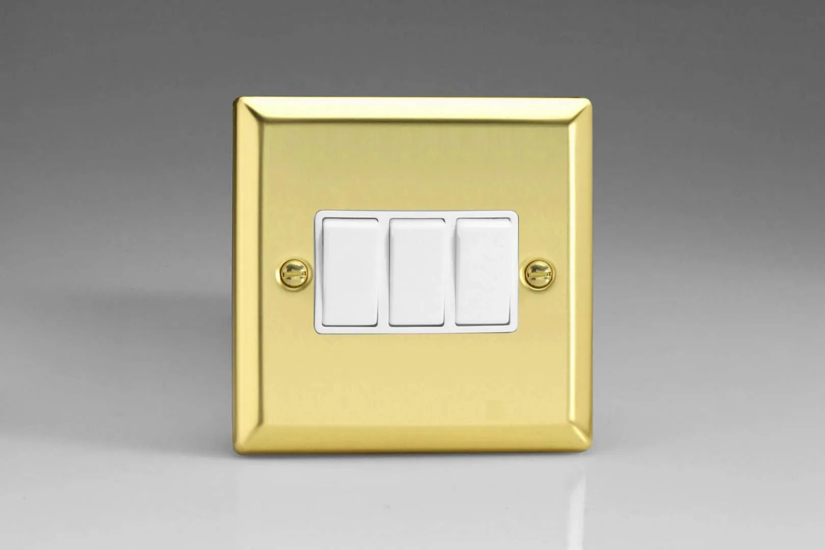 Varilight XV3W Rocker Switches White 3 Gang Victorian Brass