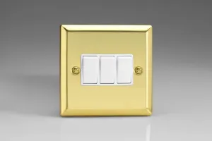 Varilight XV3W Rocker Switches White 3 Gang Victorian Brass