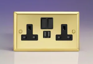 Varilight XV5U2SB 13A Socket 2-Gang With USB Black Victorian Brass