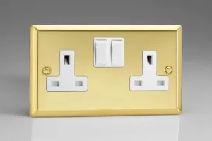 Varilight XV5W 13A Switched Socket Victorian Brass White 2-Gang,91x150x31mm