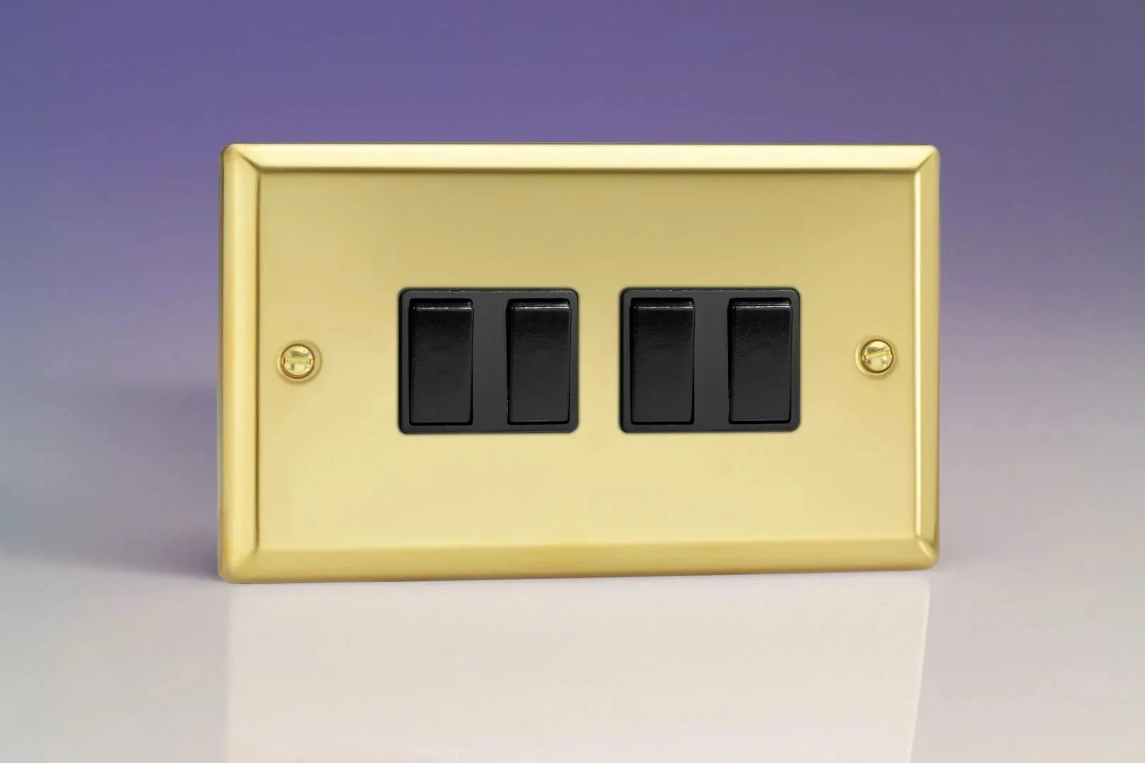 Varilight XV9B Rocker Switches Black 4 Gang Victorian Brass