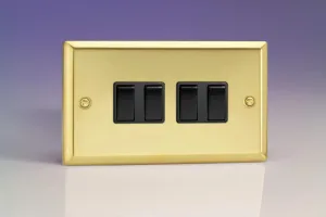 Varilight XV9B Rocker Switches Black 4 Gang Victorian Brass