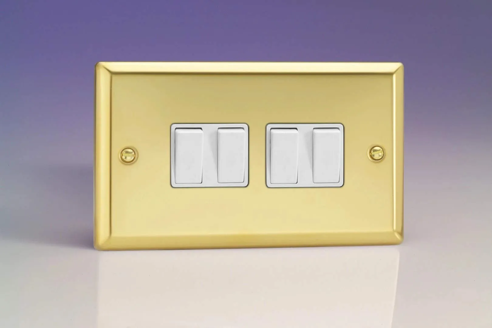 Varilight XV9W Rocker Switches White 4 Gang Victorian Brass