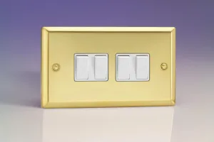 Varilight XV9W Rocker Switches White 4 Gang Victorian Brass