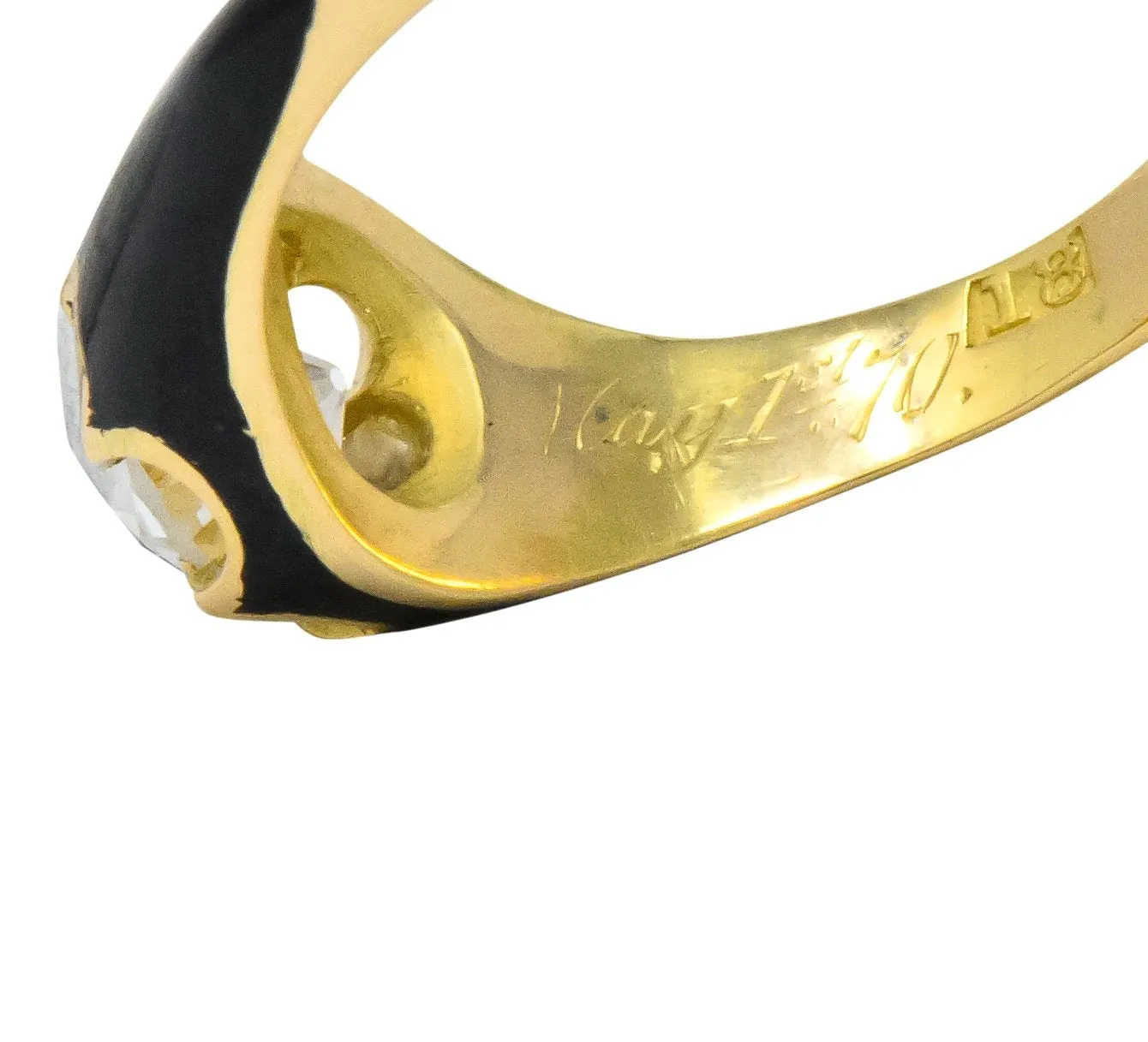 Victorian 0.80 CTW Old European Diamond Enamel 18 Karat Gold Mourning Ring