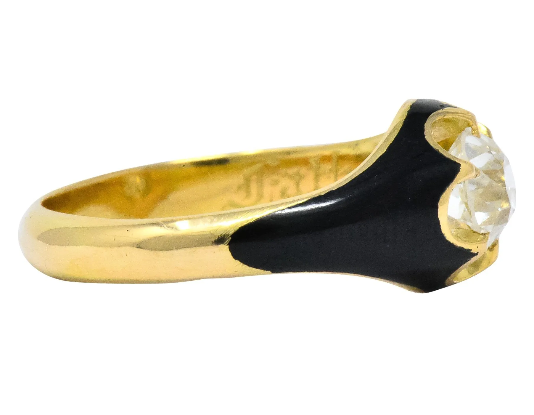 Victorian 0.80 CTW Old European Diamond Enamel 18 Karat Gold Mourning Ring