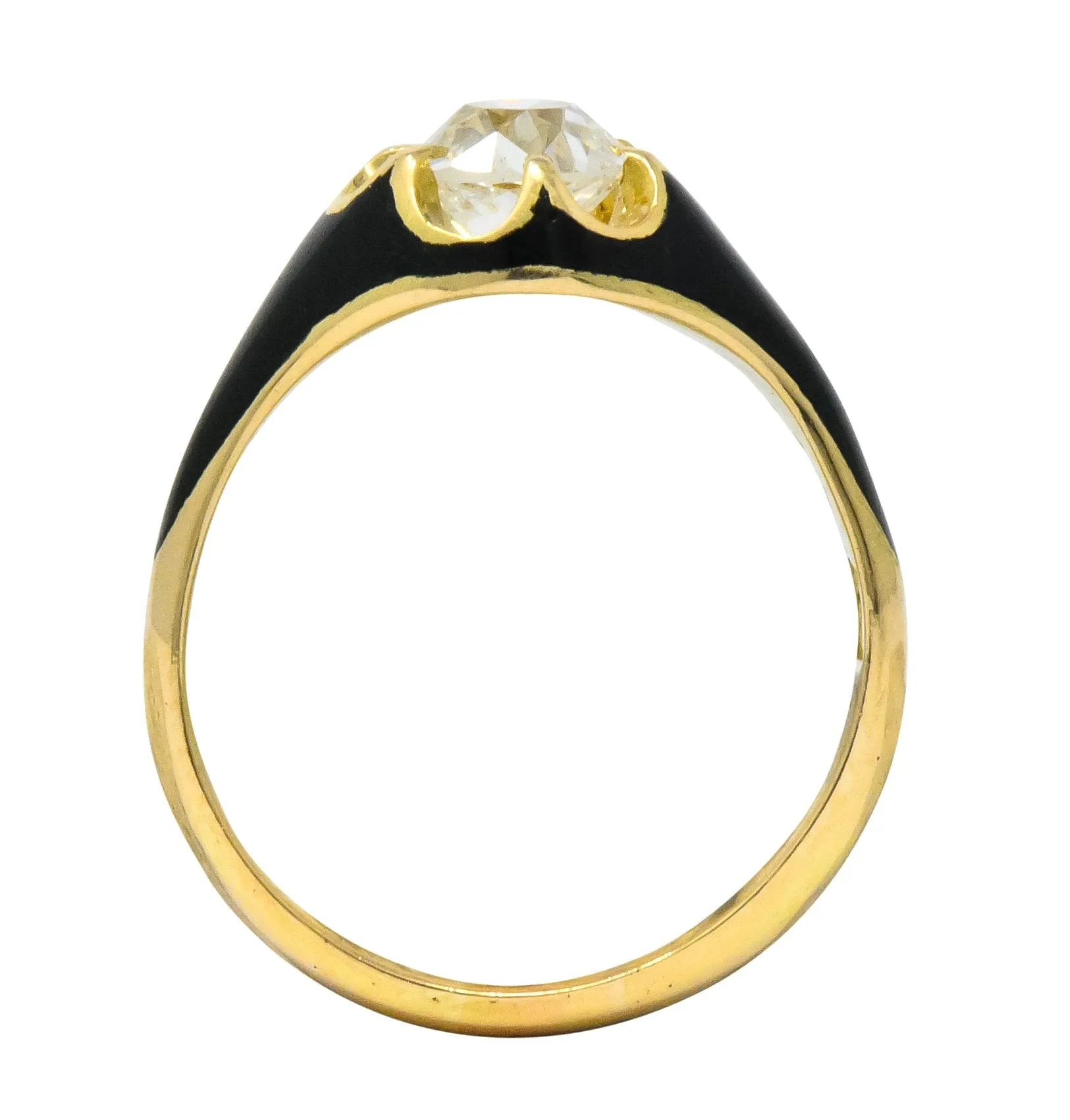 Victorian 0.80 CTW Old European Diamond Enamel 18 Karat Gold Mourning Ring