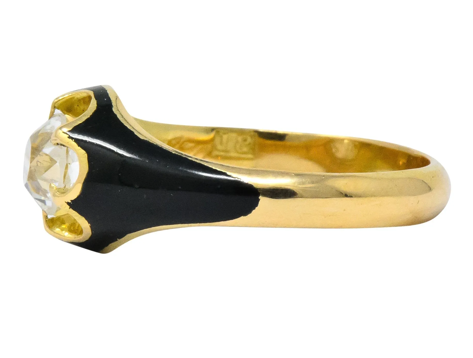 Victorian 0.80 CTW Old European Diamond Enamel 18 Karat Gold Mourning Ring