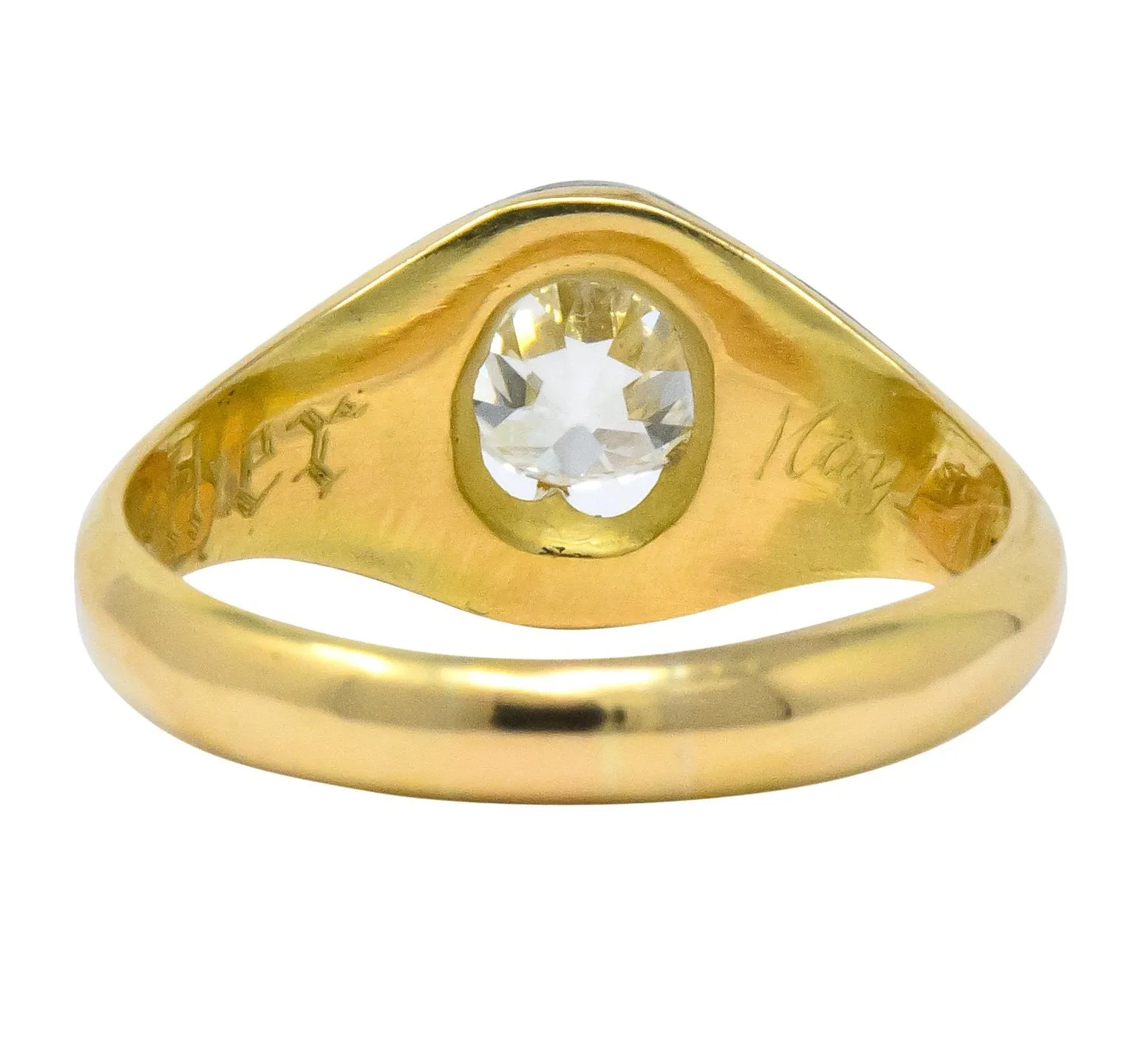 Victorian 0.80 CTW Old European Diamond Enamel 18 Karat Gold Mourning Ring