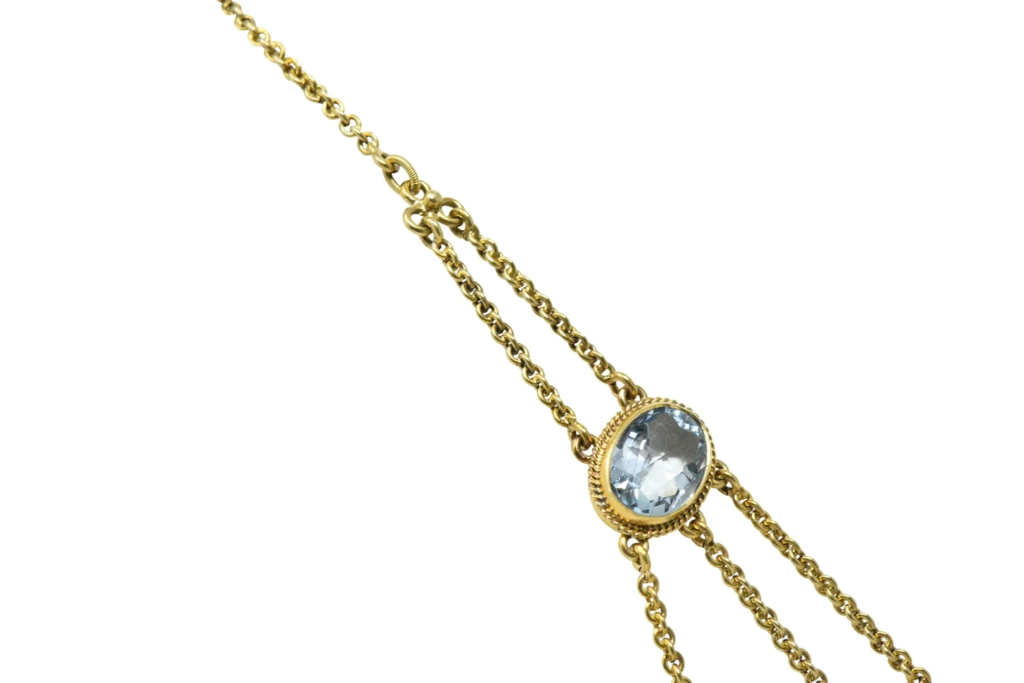 Victorian 10.00 CTW Aquamarine Seed Pearl 14 Karat Gold Swag Necklace