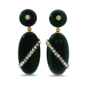 Victorian 14k Yellow Gold Onyx and Diamond Earrings