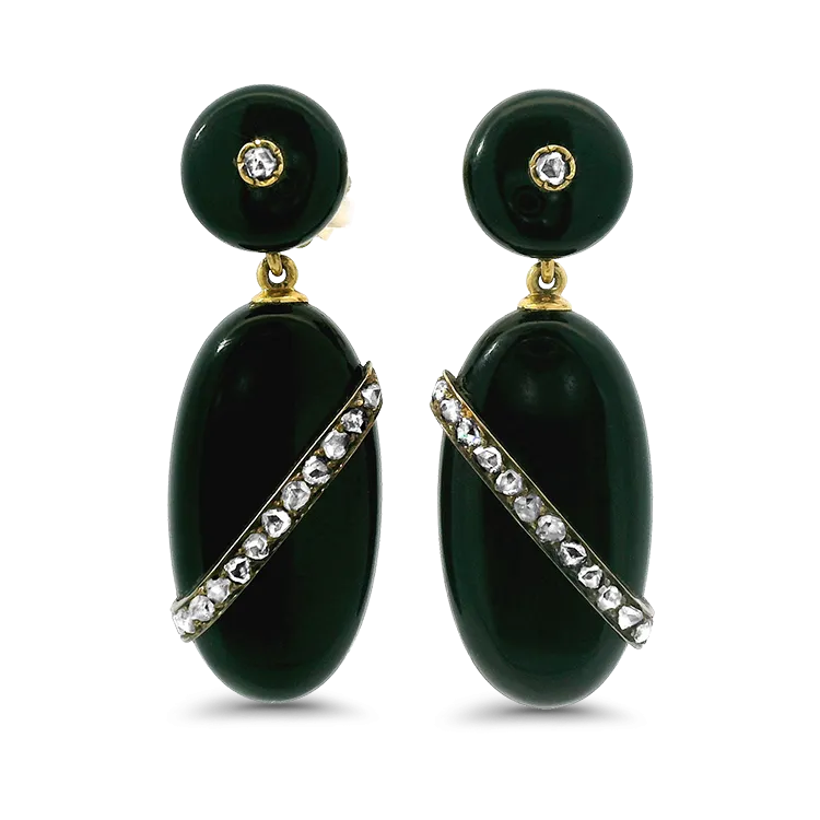 Victorian 14k Yellow Gold Onyx and Diamond Earrings