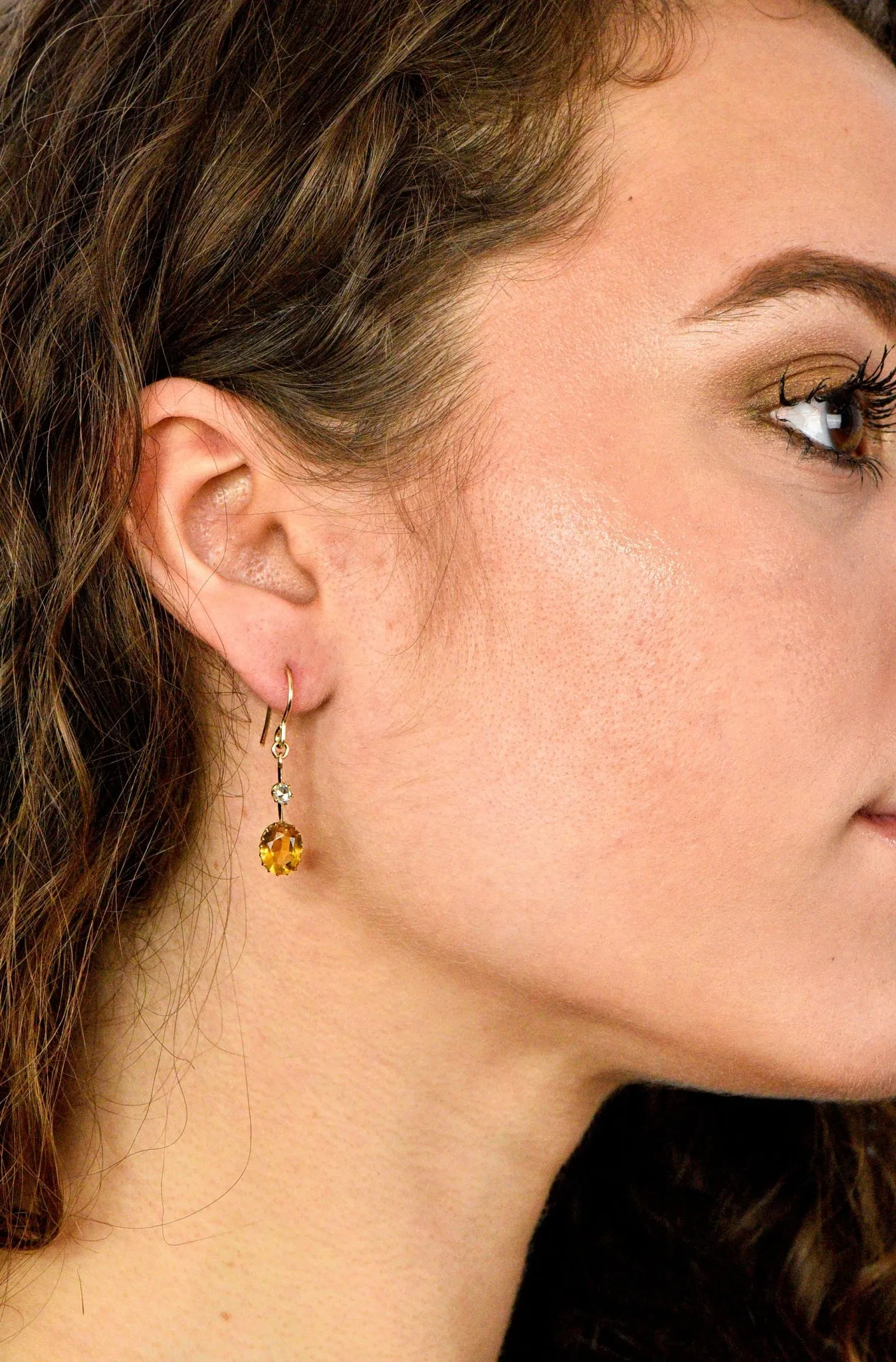 Victorian 2.45 CTW Citrine Diamond 14 Karat Gold Drop Earrings