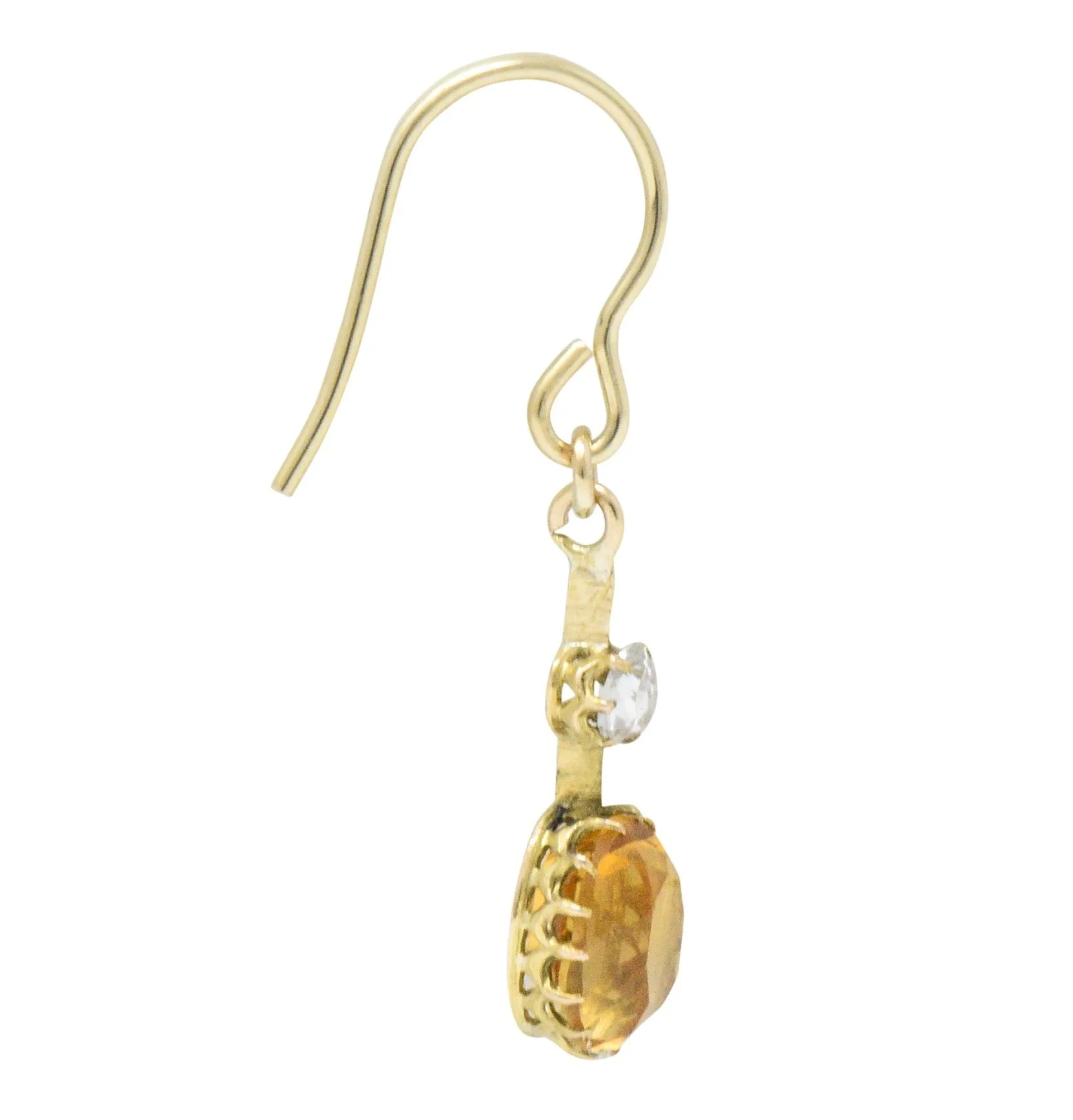 Victorian 2.45 CTW Citrine Diamond 14 Karat Gold Drop Earrings