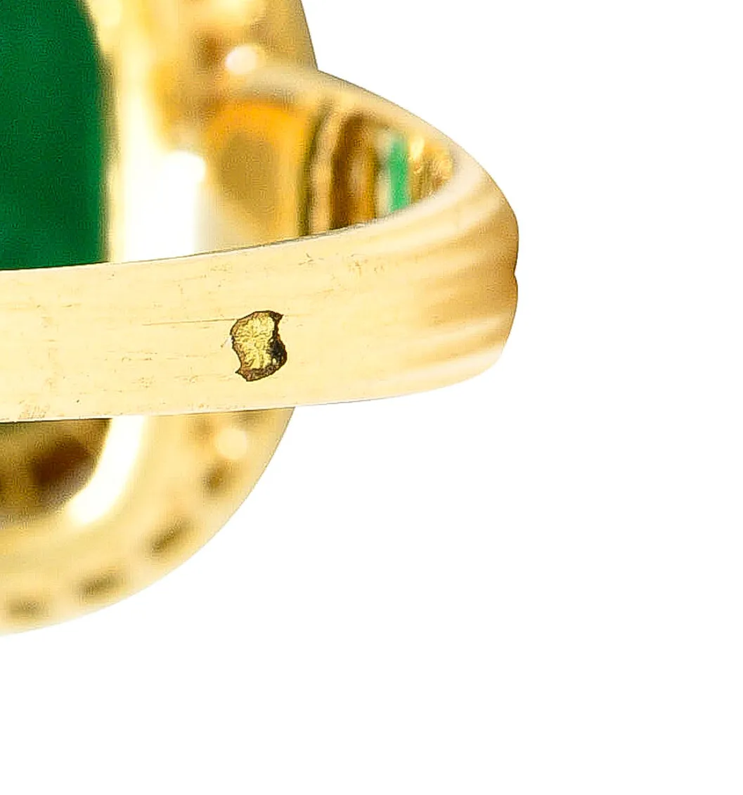 Victorian 2.78 CTW Cushion Cut Colombian Emerald Diamond 18 Karat Yellow Gold Antique Halo Ring AGL
