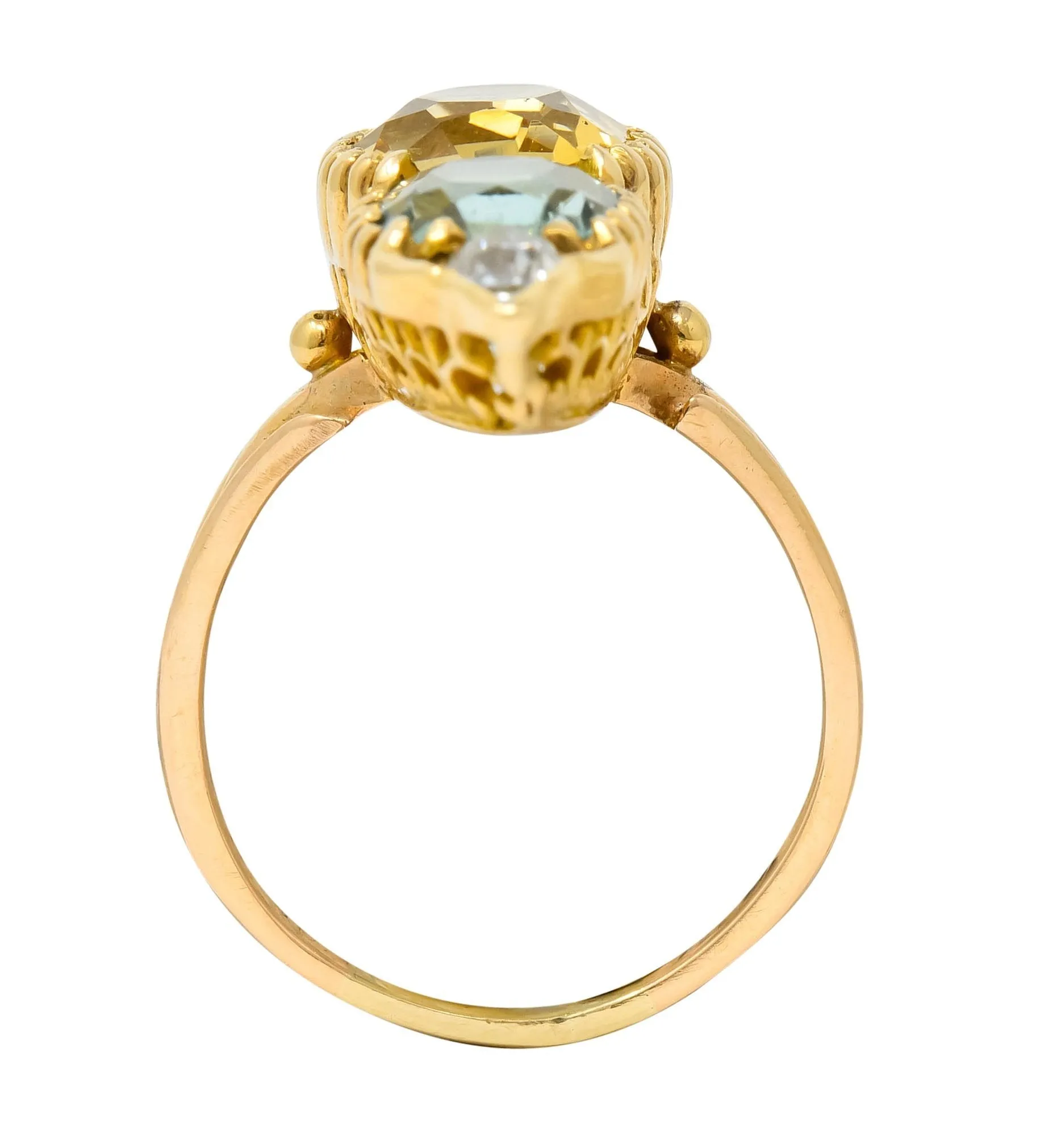 Victorian 7.30 CTW Topaz Tourmaline Diamond 14 Karat Gold Five Stone Dinner Ring
